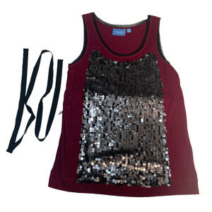 Simply Vera Vera Wang sequined tank top laced neckline arm hem in burgundy PM